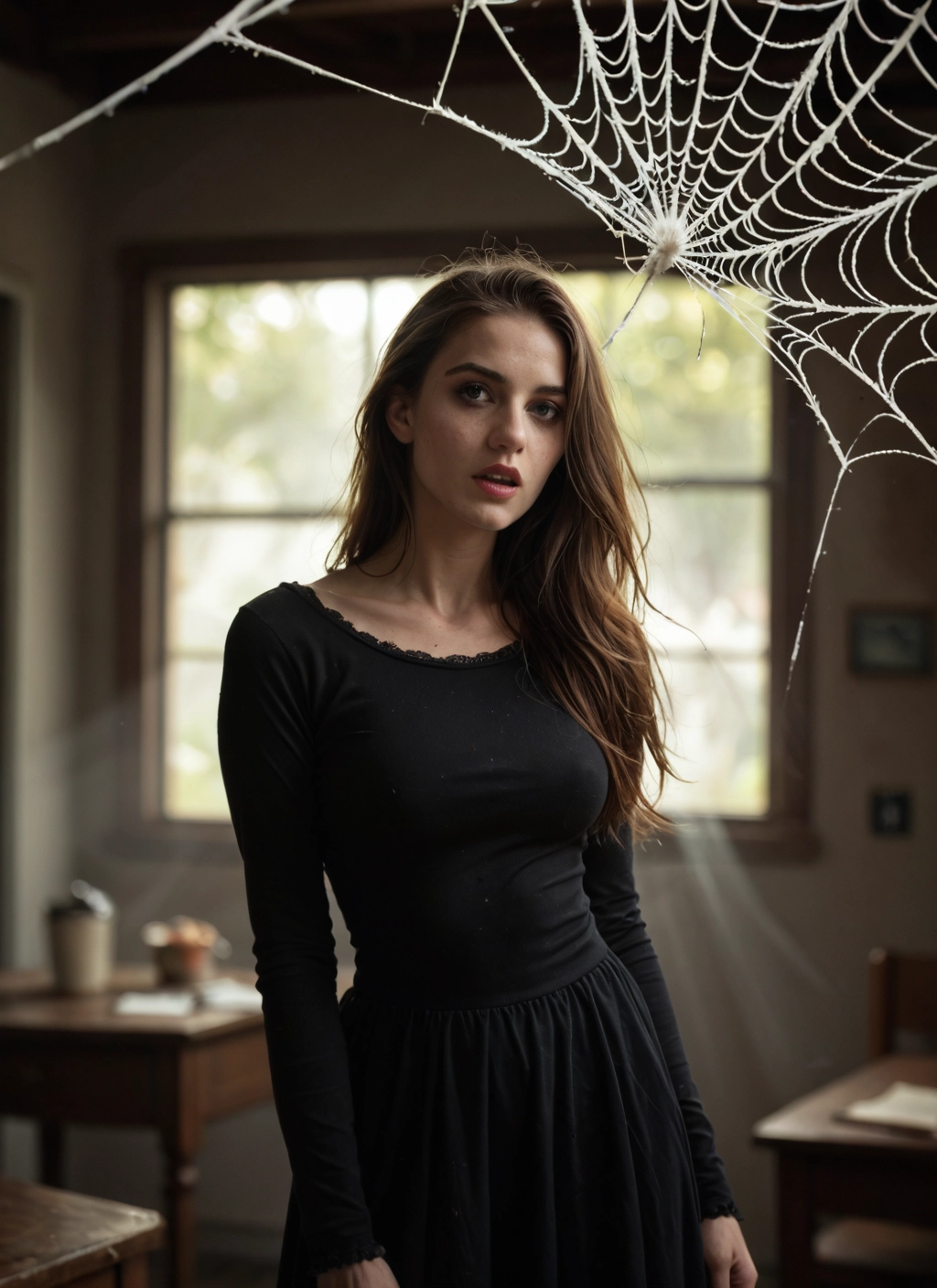 1girl, solo, silk, spider web, dress, long hair · Yamete.gg