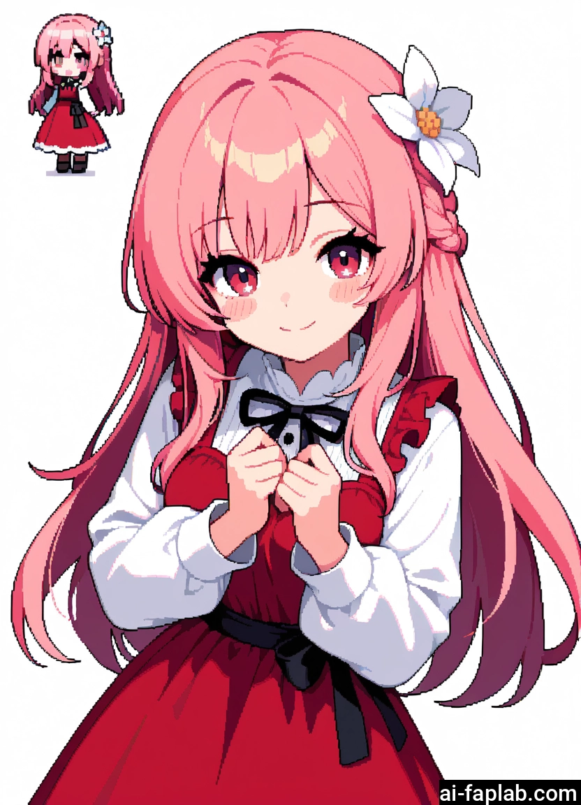 1girl, hair ornament, flower, long hair, pink hair, smile · Yamete.gg