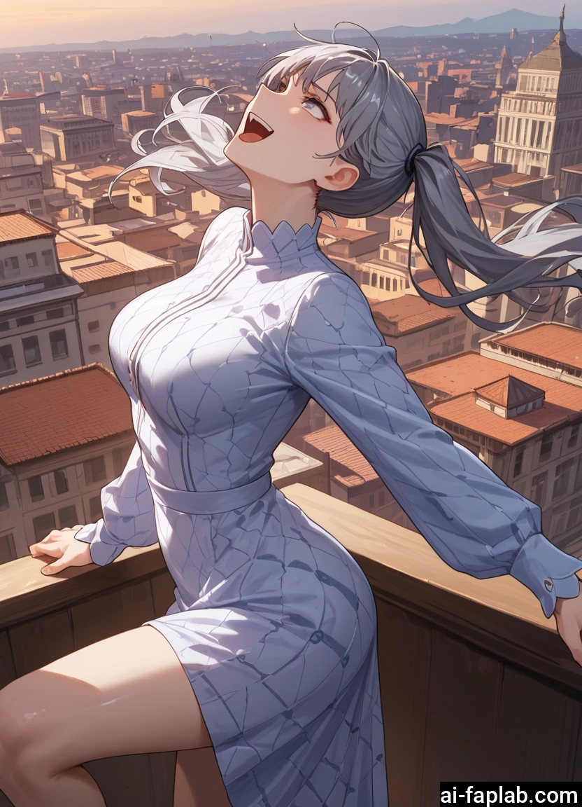 1girl, twintails, open mouth, dress, solo, breasts