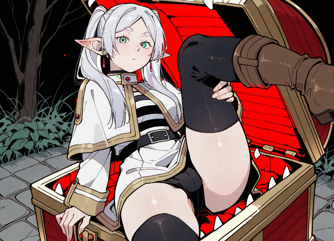 1girl, pointy ears, thighhighs, boots, jewelry, solo · Yamete.gg
