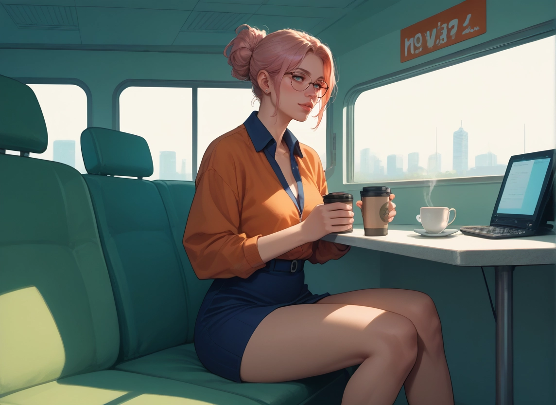 1girl, cup, sitting, solo, skirt, glasses · Yamete.gg