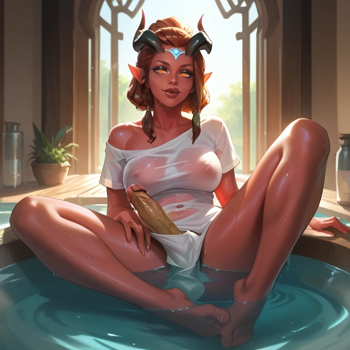 futanari, penis, 1girl, breasts, horns, solo · Yamete.gg
