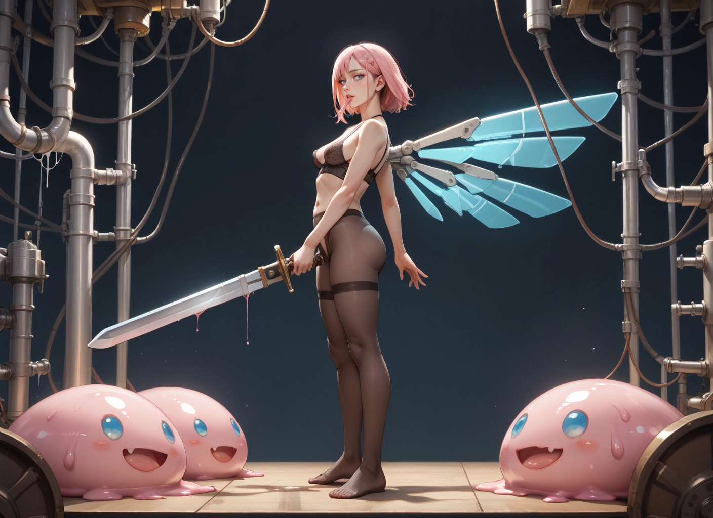 1girl, weapon, underwear, sword, pantyhose, wings · Yamete.gg