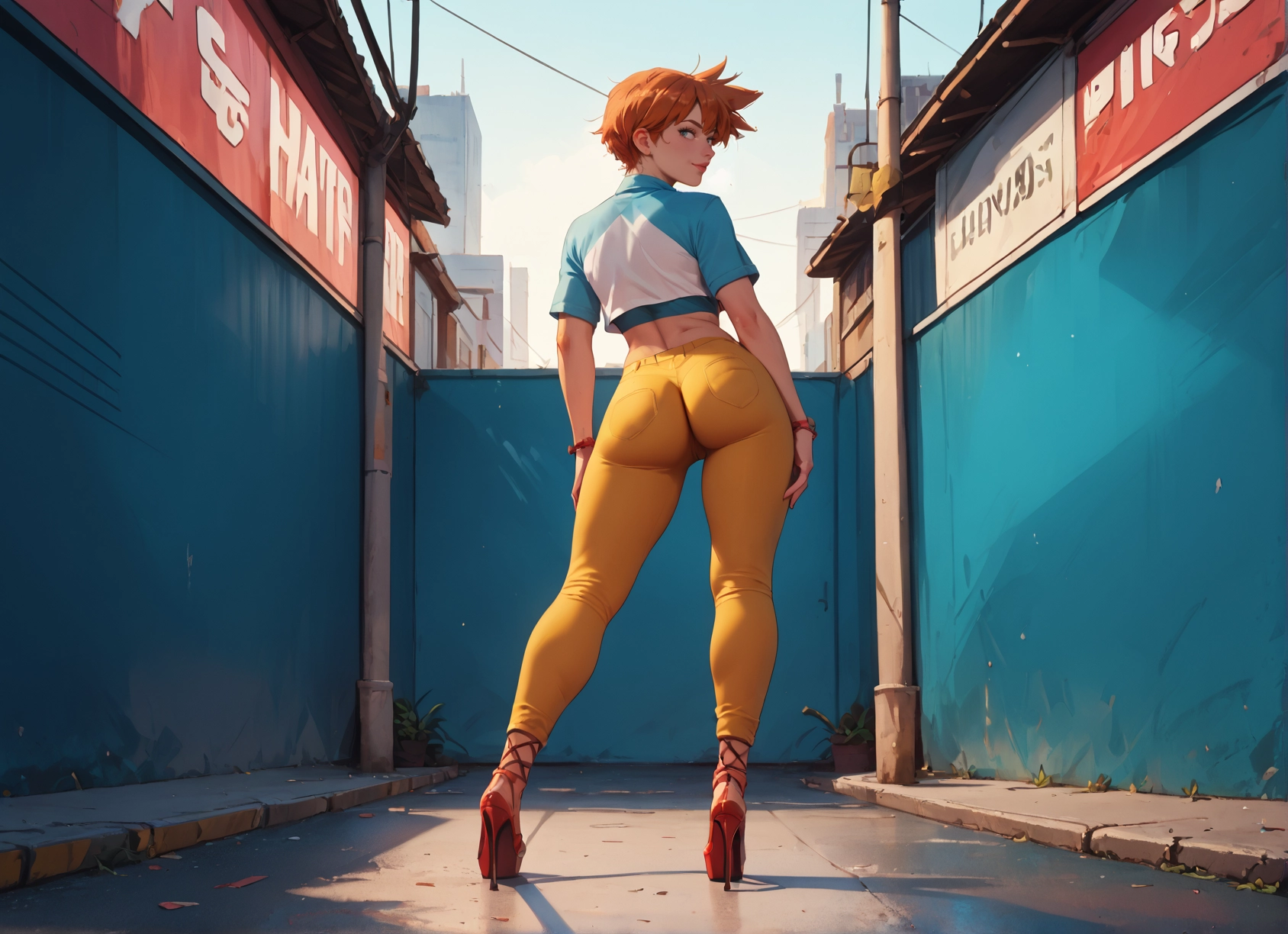 ass, 1girl, high heels, pants, solo, short hair · Yamete.gg