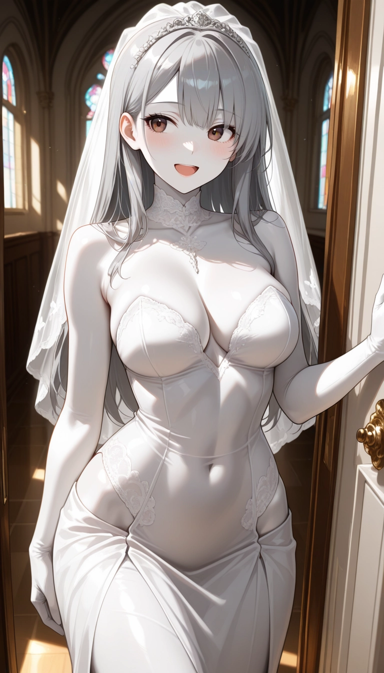 1girl, breasts, solo, covered navel, long hair, gloves · Yamete.gg