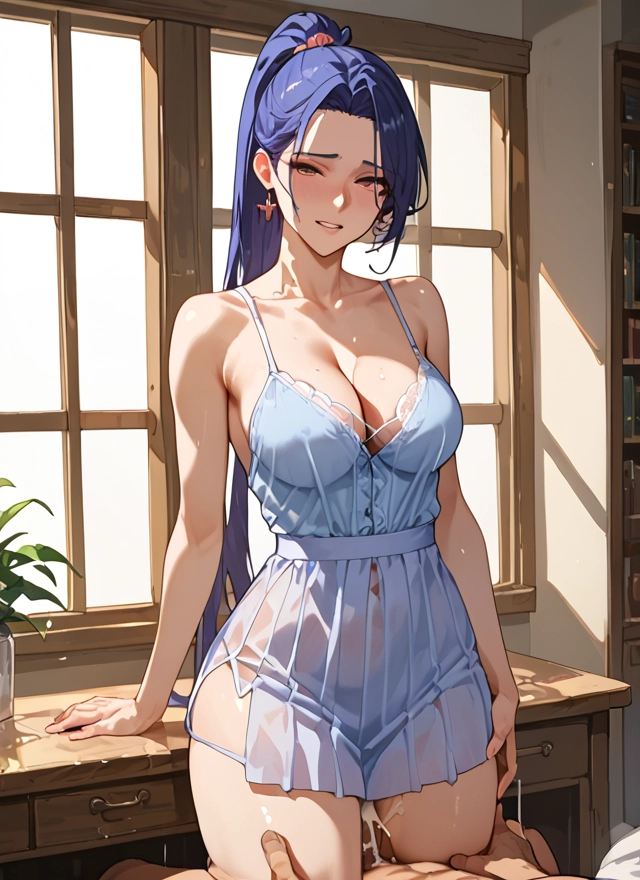 1girl, breasts, cleavage, solo, ponytail, long hair · Yamete.gg
