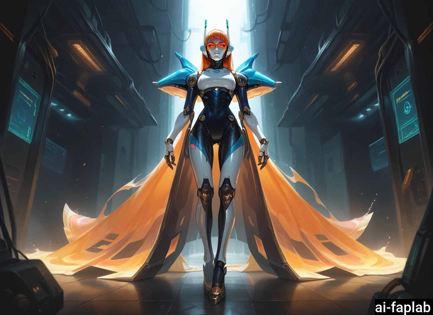 1girl, robot joints, joints, solo, android, orange hair · Yamete.gg