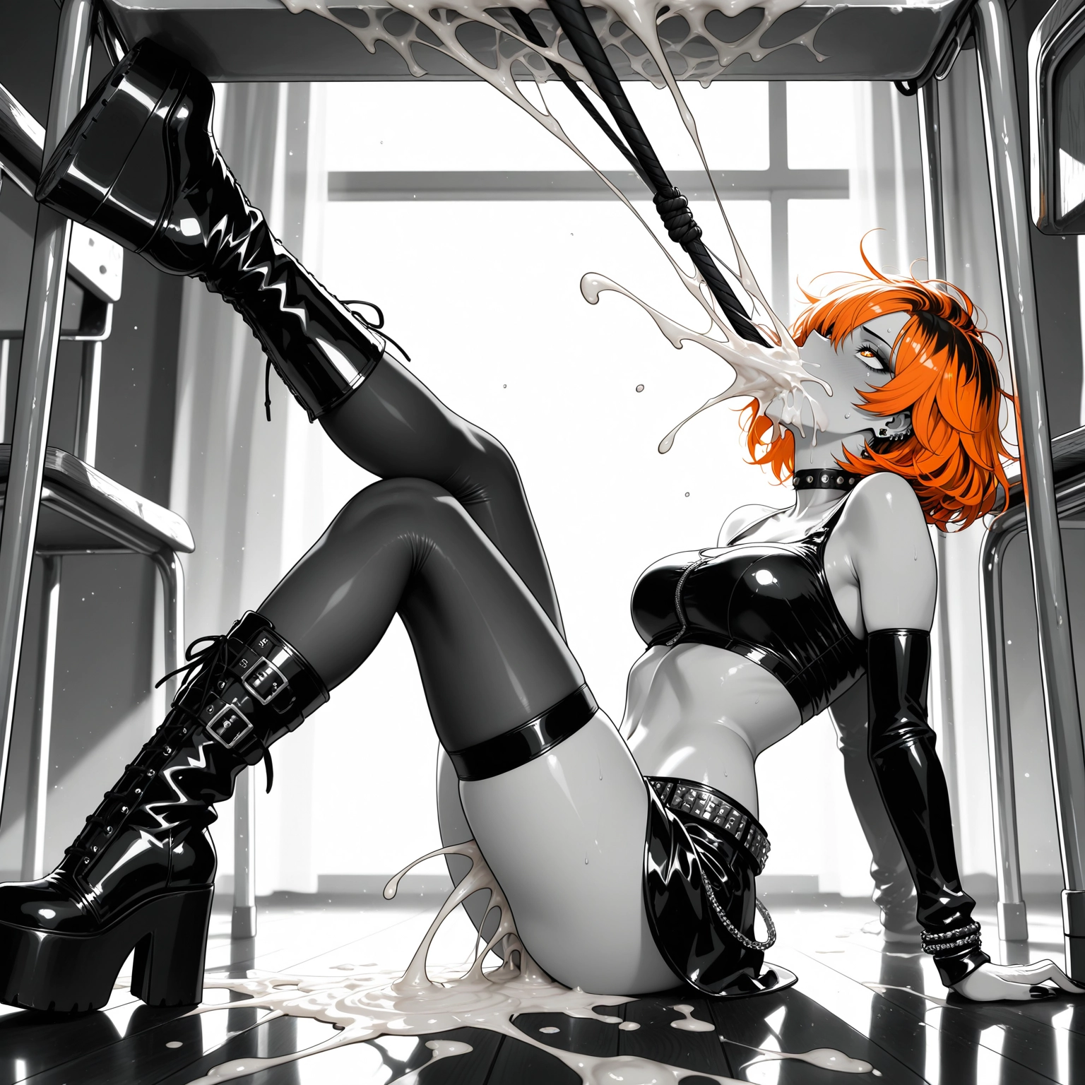 1girl, boots, excessive cum, cum, thighhighs, cum pool · Yamete.gg
