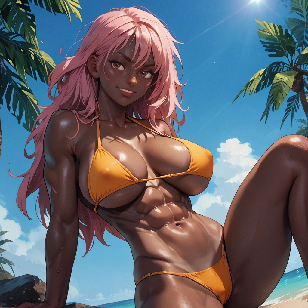 1girl, swimsuit, bikini, breasts, pink hair, long hair · Yamete.gg