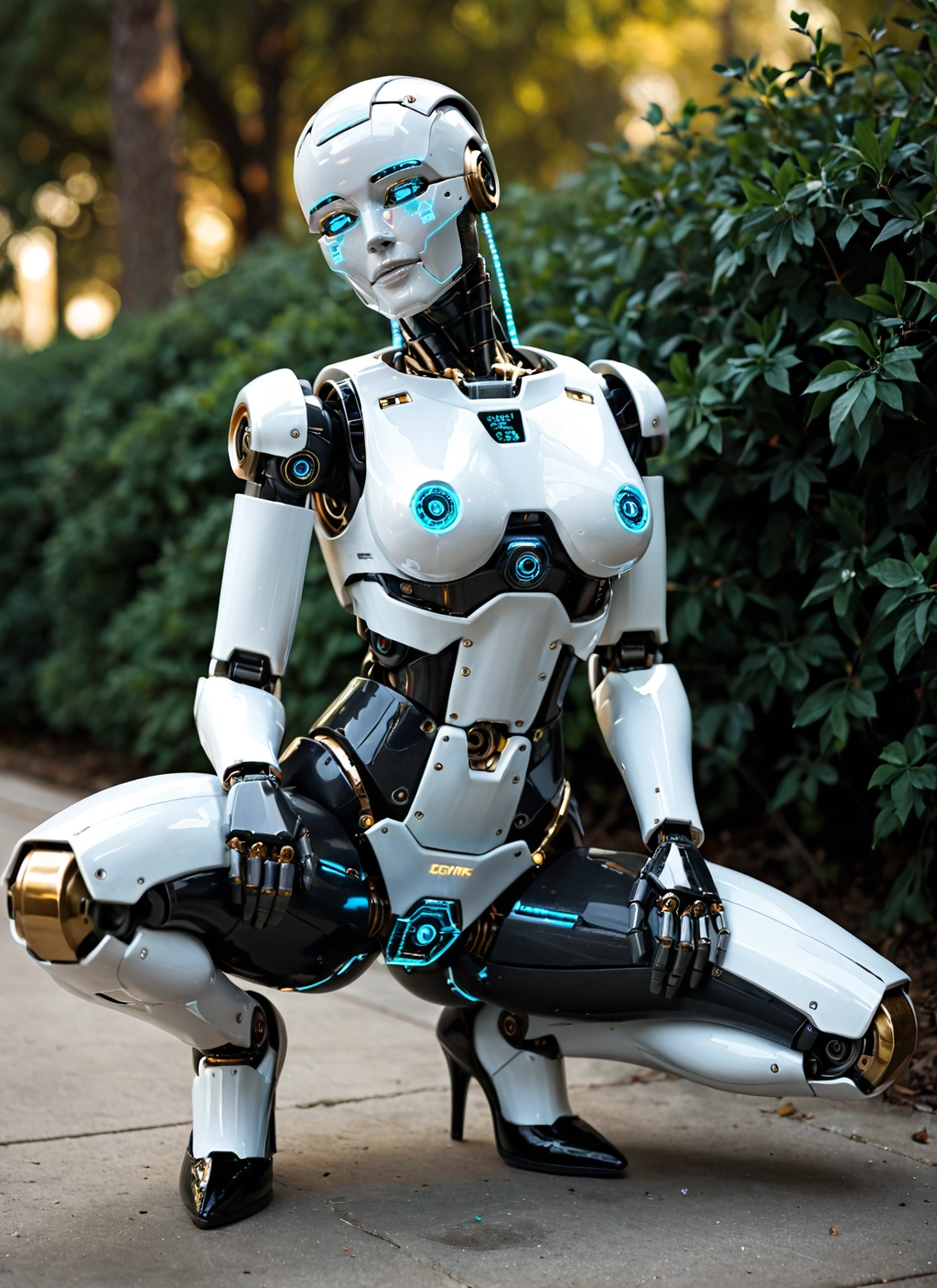 1girl, solo, squatting, humanoid robot, robot, high heels · Yamete.gg