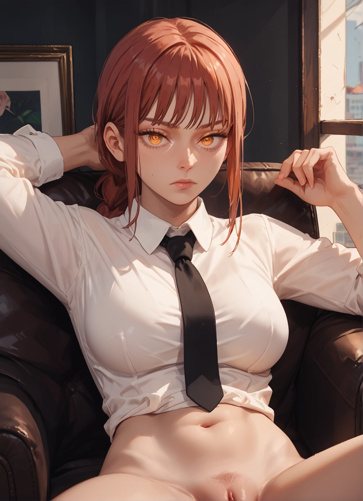 1girl, female pubic hair, pubic hair, necktie, pussy, breasts · Yamete.gg