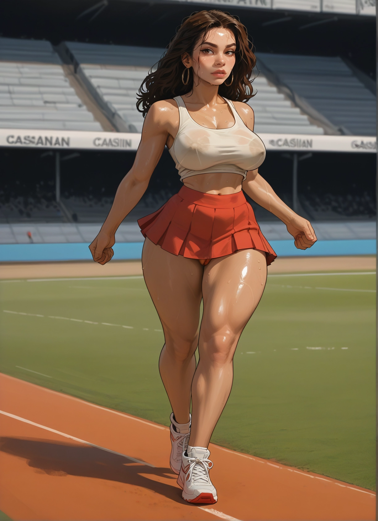 1girl, breasts, skirt, brown hair, jewelry, earrings · Yamete.gg