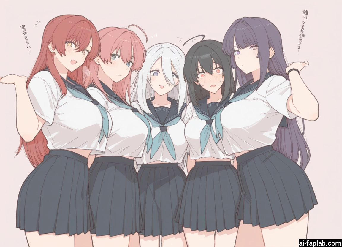 multiple girls, breasts, 4girls, school uniform, skirt, large breasts · Yamete.gg