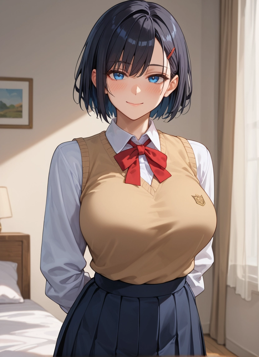 1girl, breasts, skirt, blue eyes, solo, hair ornament · Yamete.gg