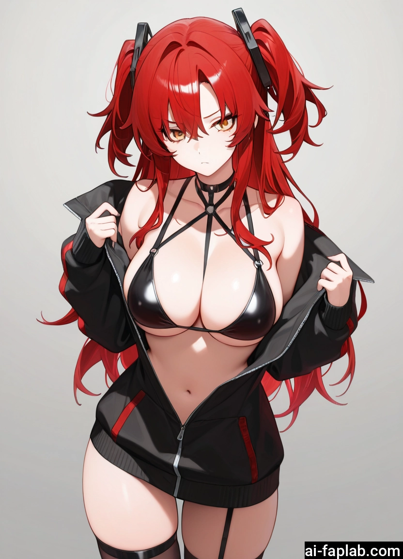 1girl, breasts, red hair, bikini, solo, swimsuit