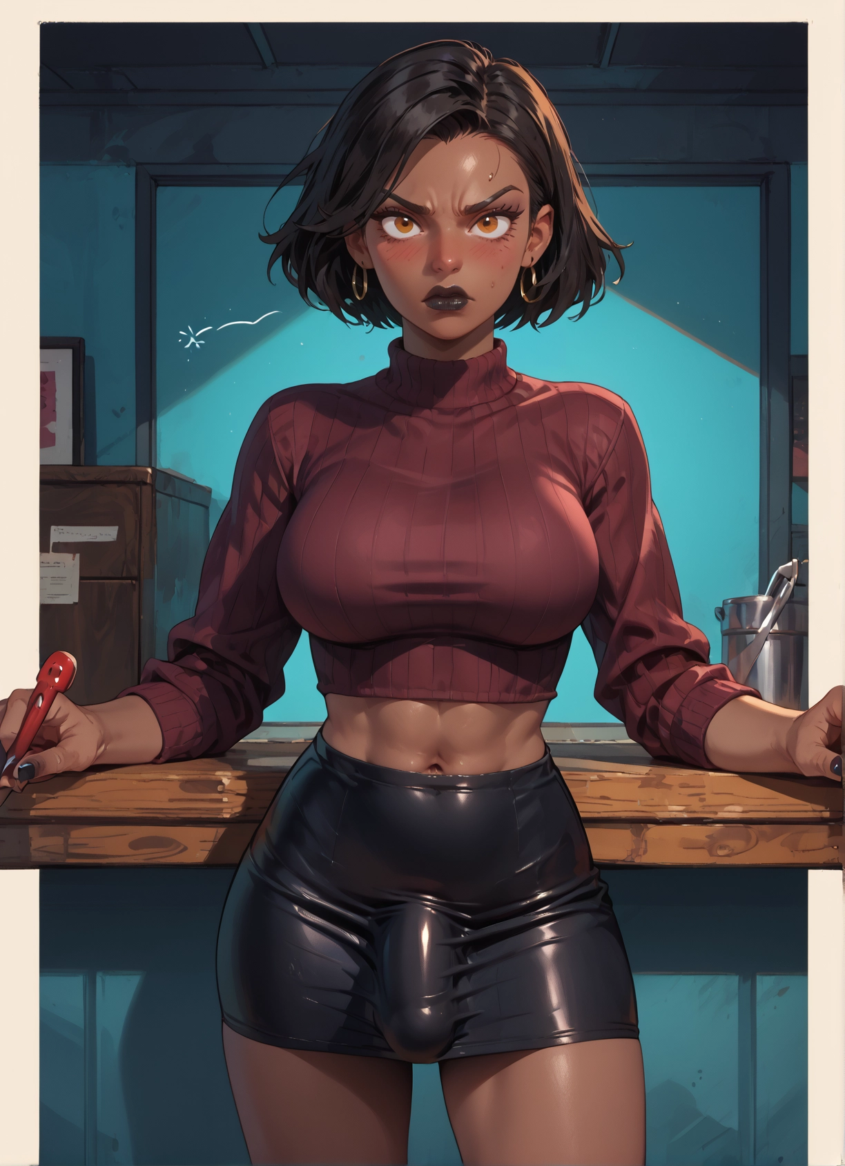futanari, 1girl, skirt, jewelry, bulge, earrings · Yamete.gg