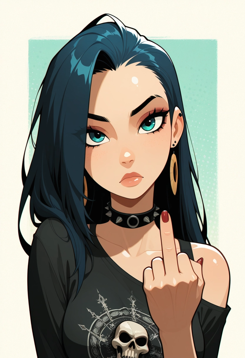 1girl, solo, jewelry, earrings, spikes, middle finger · Yamete.gg
