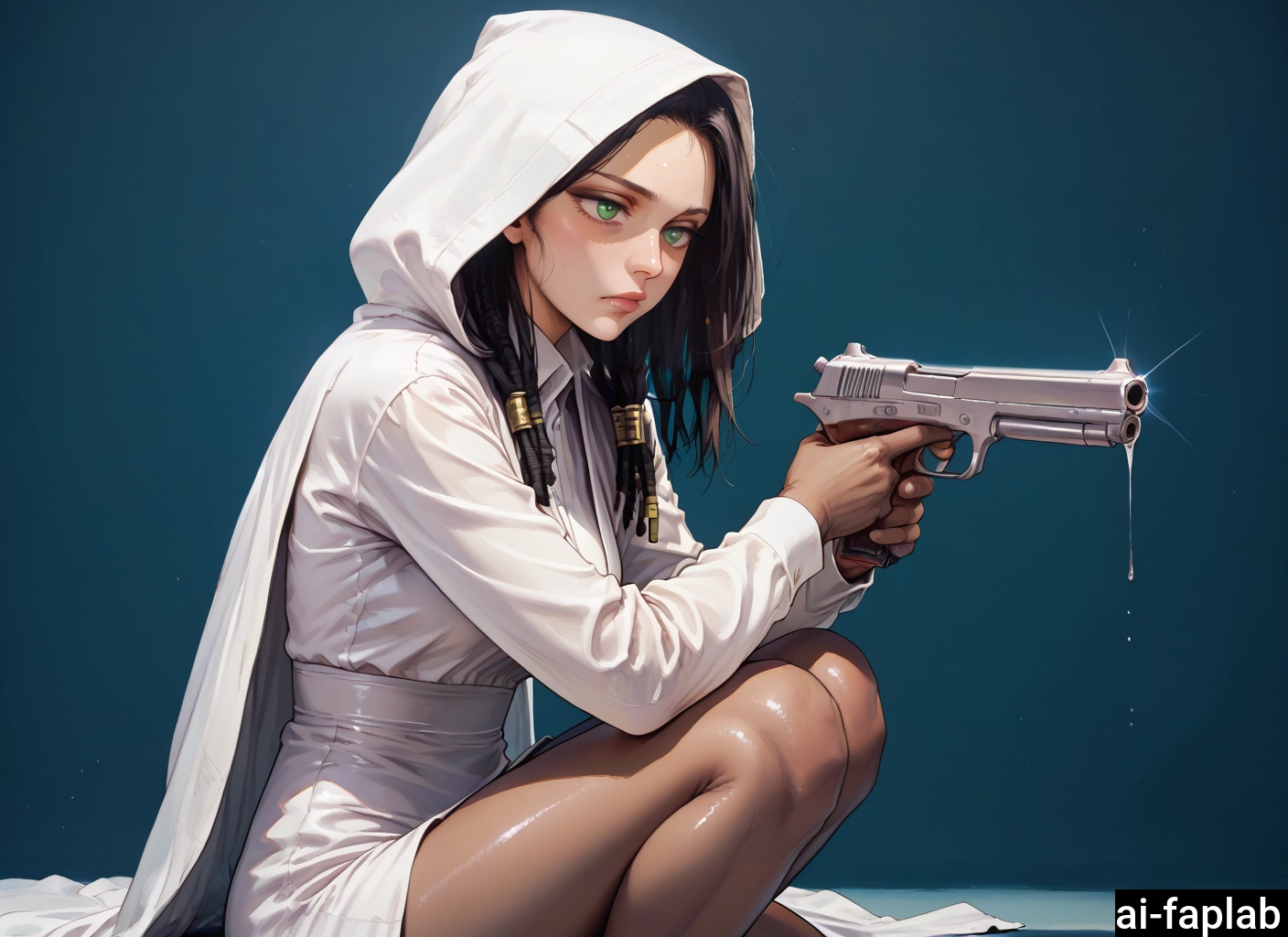 1girl, weapon, dark-skinned female, solo, gun, dark skin · Yamete.gg
