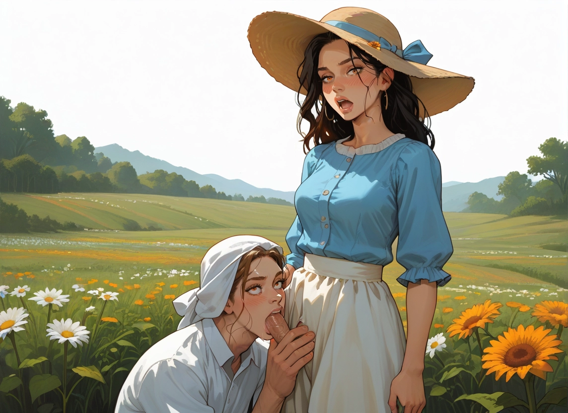 1girl, 1boy, hat, flower, outdoors, hetero · Yamete.gg