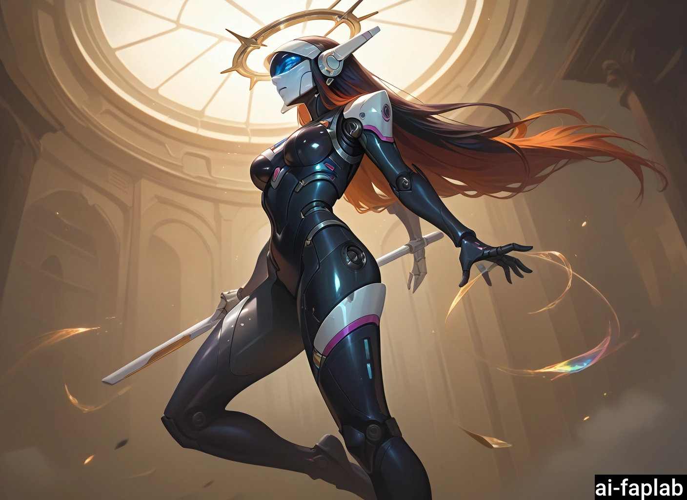 1girl, solo, long hair, breasts, halo, holding · Yamete.gg