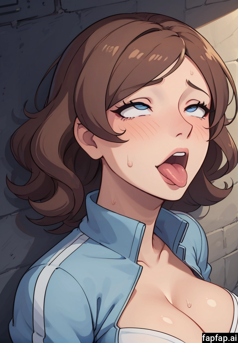 1girl, breasts, brown hair, tongue, solo, cleavage · Yamete.gg