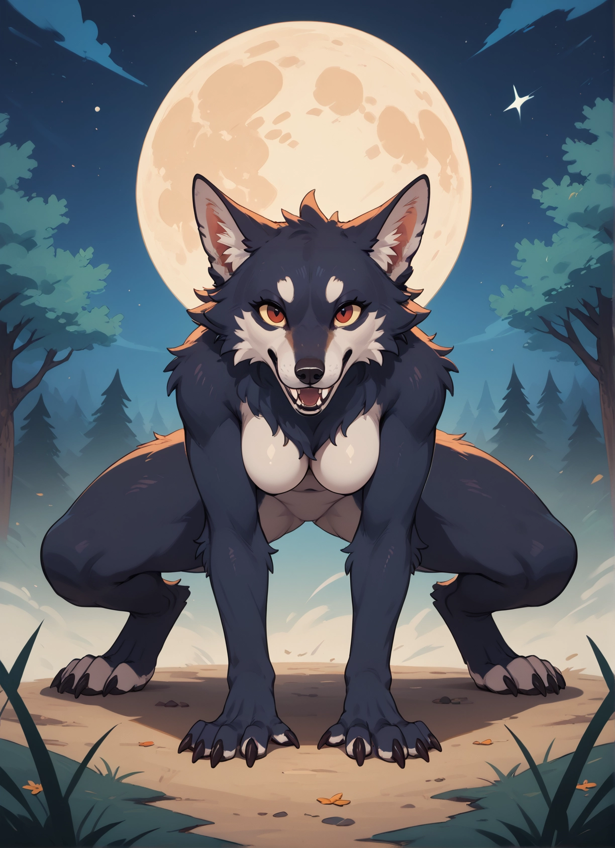 furry, moon, 1girl, breasts, solo, open mouth · Yamete.gg