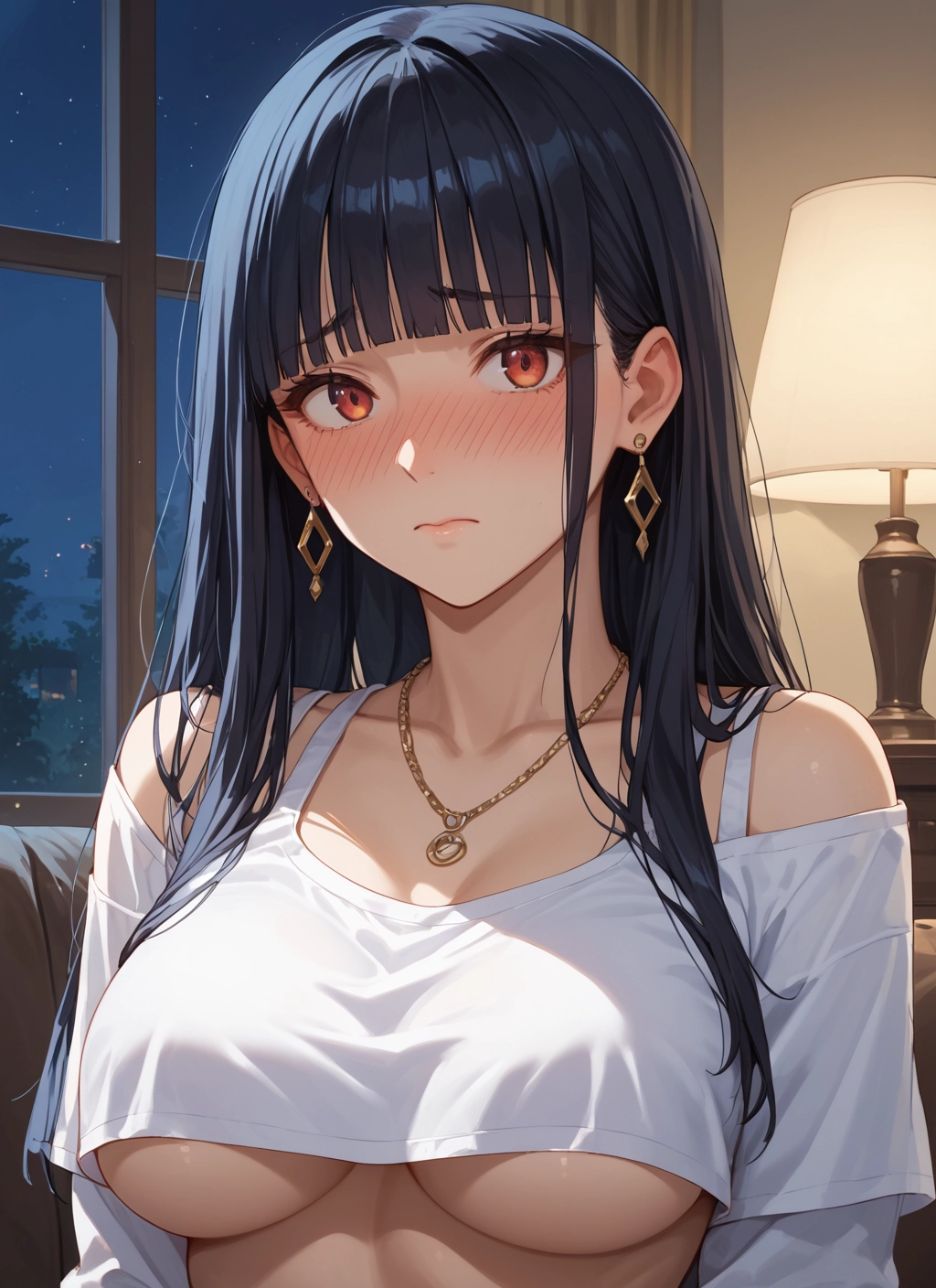 1girl, breasts, jewelry, earrings, blush, long hair · Yamete.gg