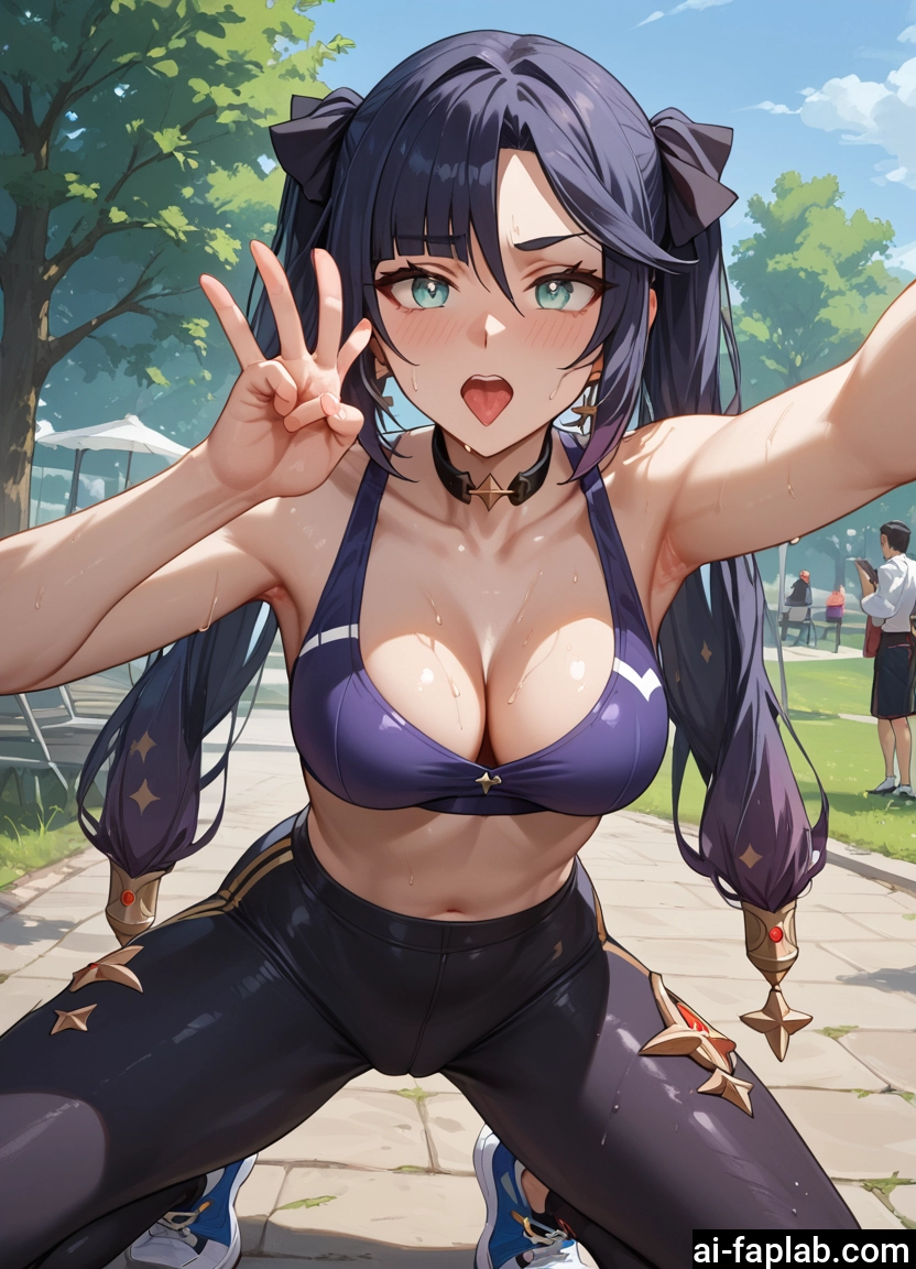 breasts, twintails, tongue, navel, armpits, tongue out · Yamete.gg