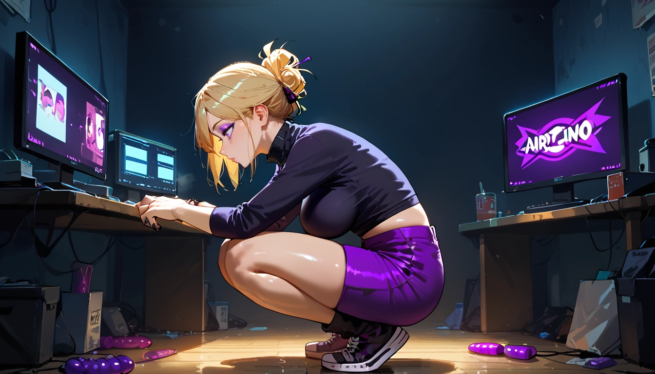 1girl, breasts, sex toy, blonde hair, solo, squatting · Yamete.gg