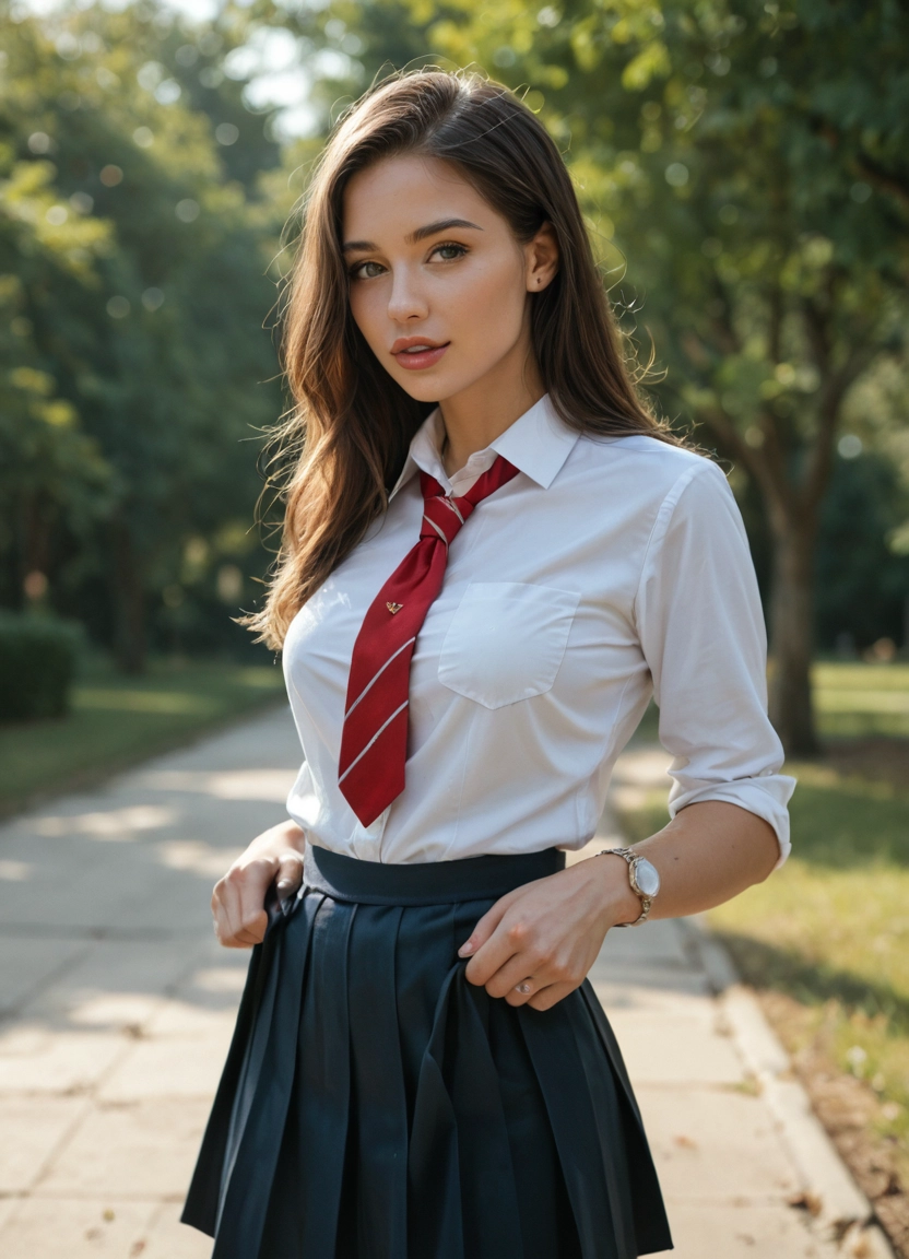 1girl, solo, necktie, skirt, bracelet, photo (medium) · Yamete.gg