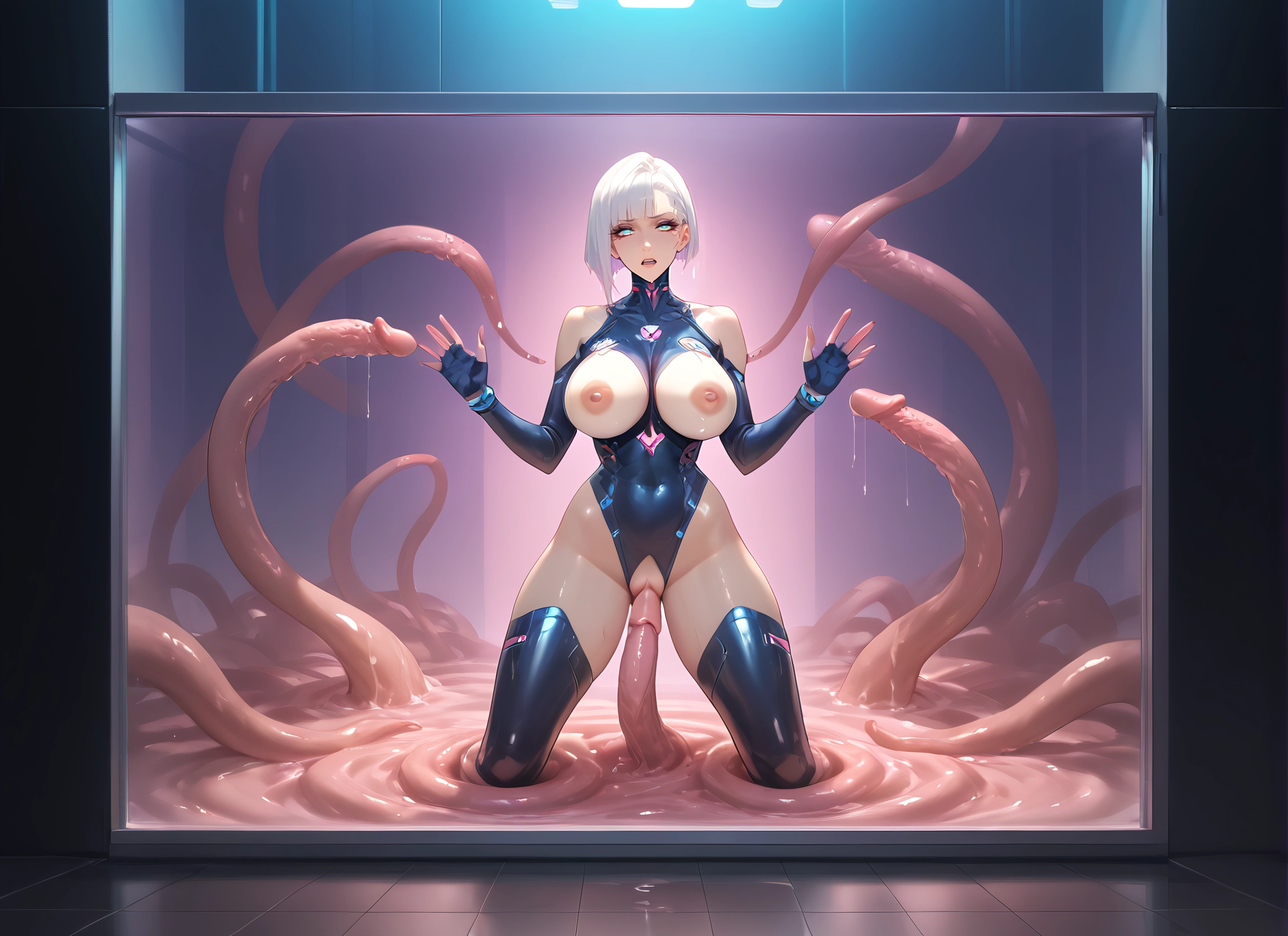 1girl, breasts, tentacles, nipples, thighhighs, gloves · Yamete.gg