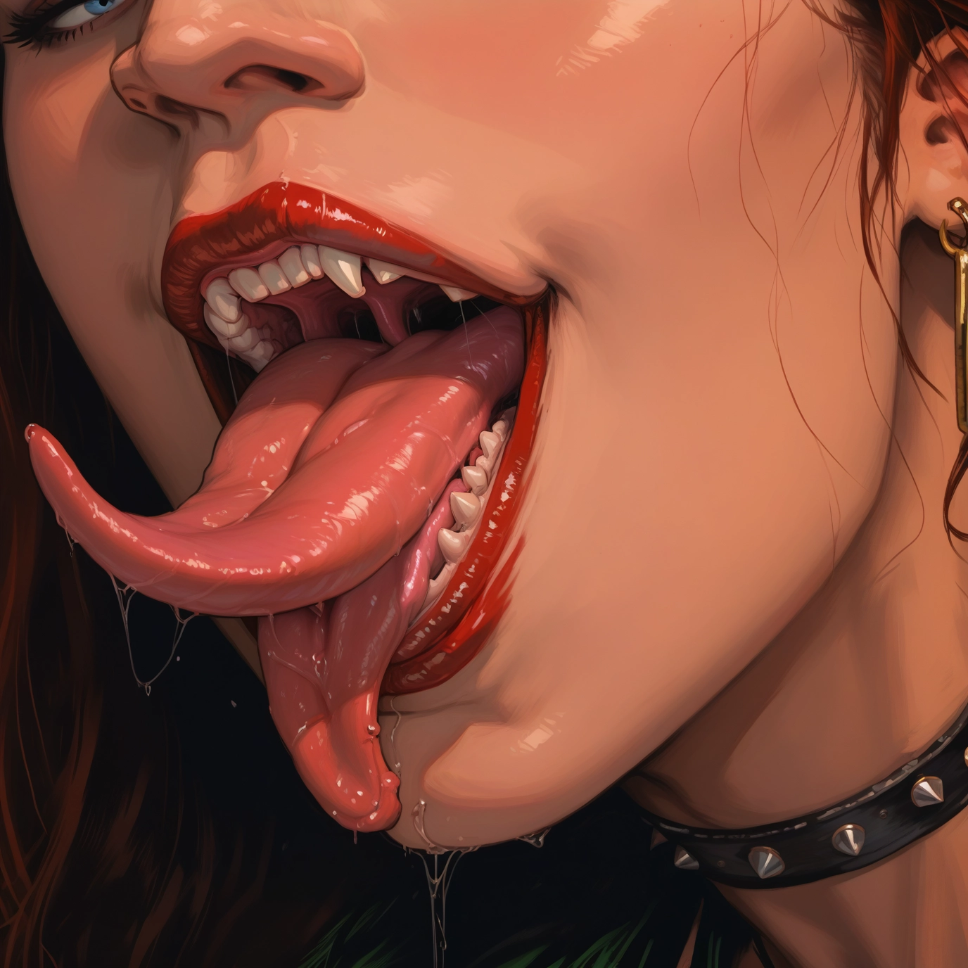 1girl, tongue, solo, tongue out, jewelry, teeth · Yamete.gg