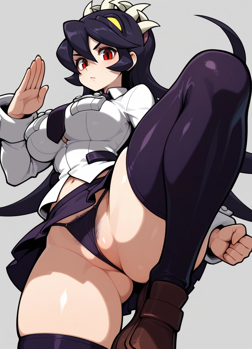 1girl, filia (skullgirls), breasts, red eyes, solo, underwear · Yamete.gg