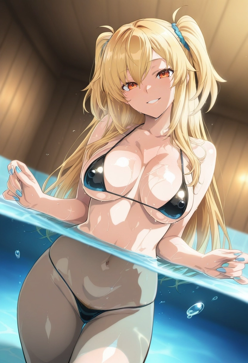 1girl, breasts, swimsuit, blonde hair, bikini, solo · Yamete.gg