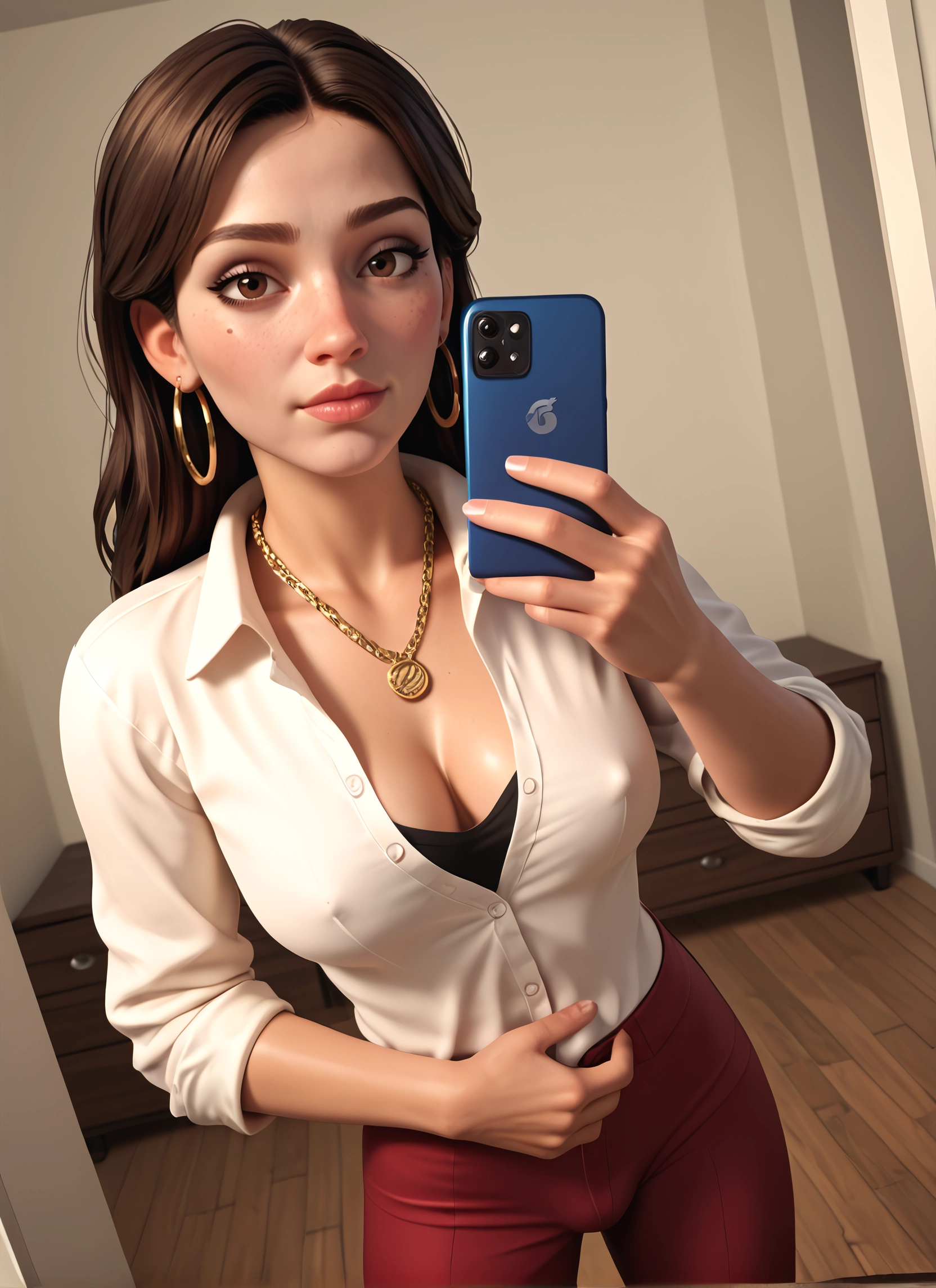 1girl, breasts, jewelry, phone, earrings, brown hair · Yamete.gg