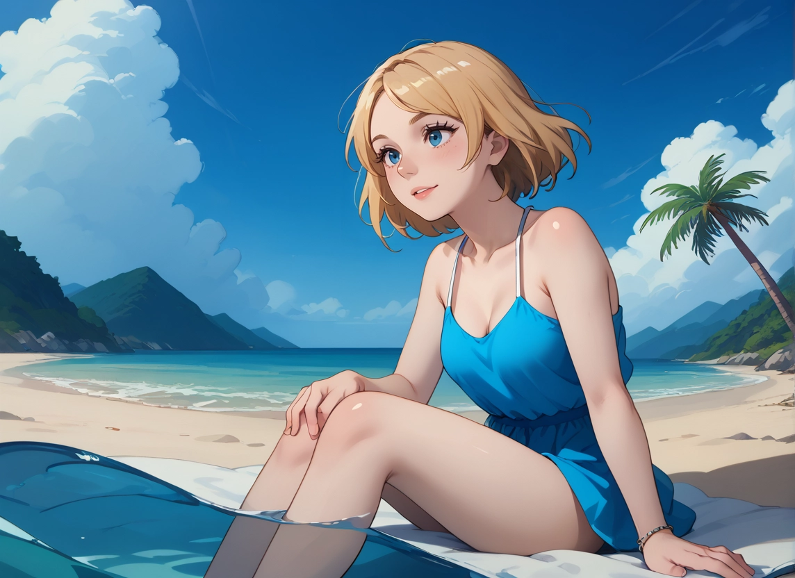 1girl, outdoors, solo, blue eyes, blonde hair, tree · Yamete.gg