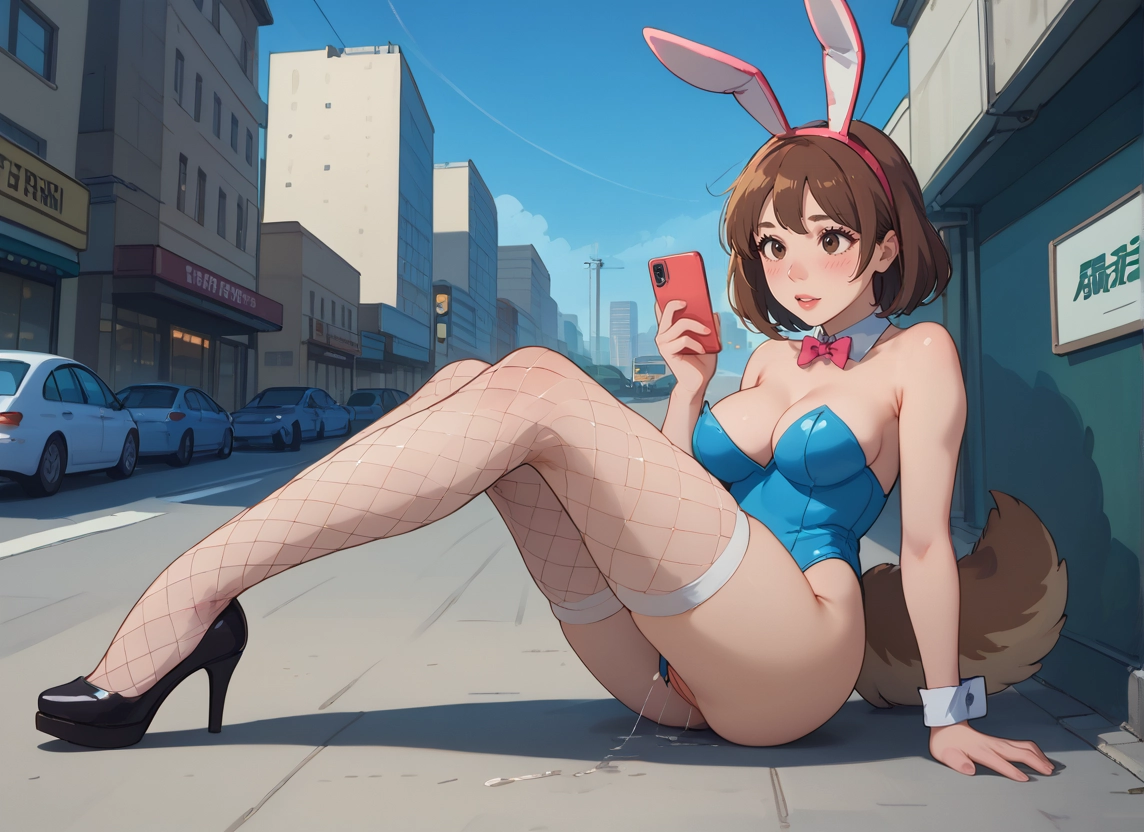 1girl, animal ears, breasts, outdoors, high heels, brown hair · Yamete.gg
