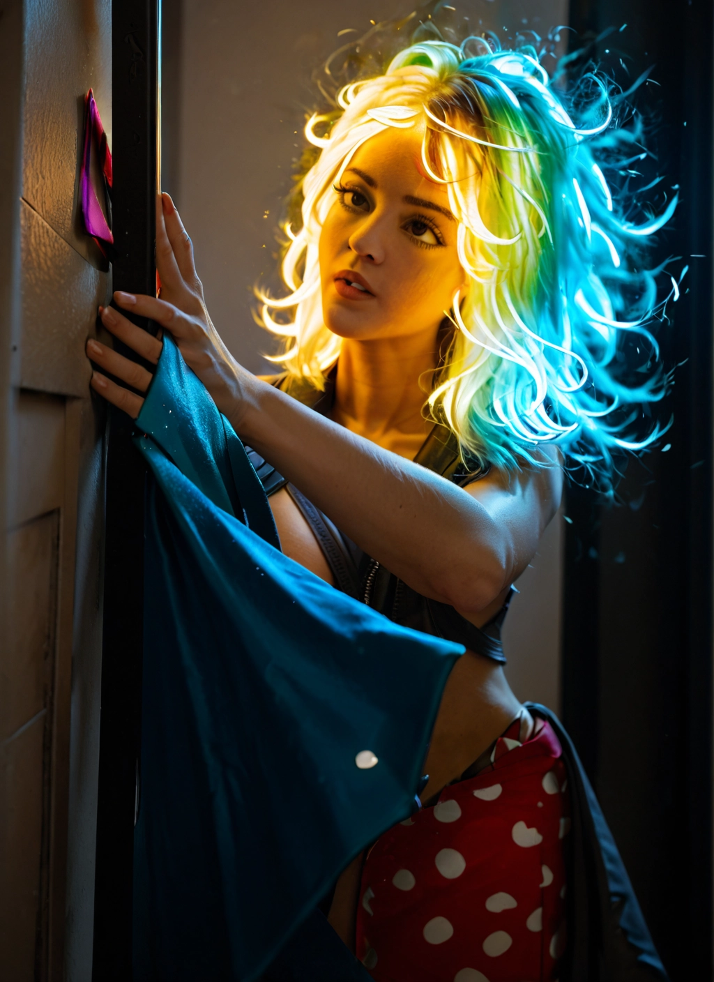 1girl, solo, blonde hair, parted lips, multicolored hair, lips · Yamete.gg