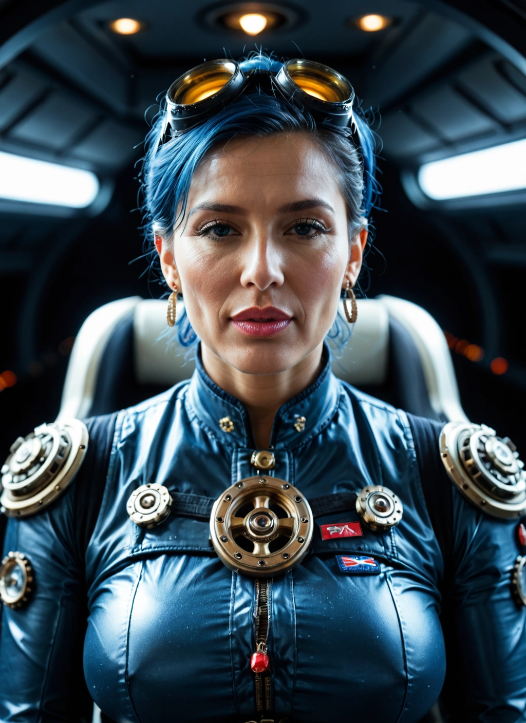 1girl, solo, jewelry, goggles, earrings, breasts · Yamete.gg