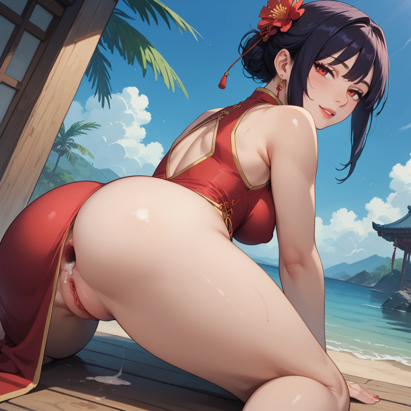 1girl, solo, ass, dress, chinese clothes, cum · Yamete.gg