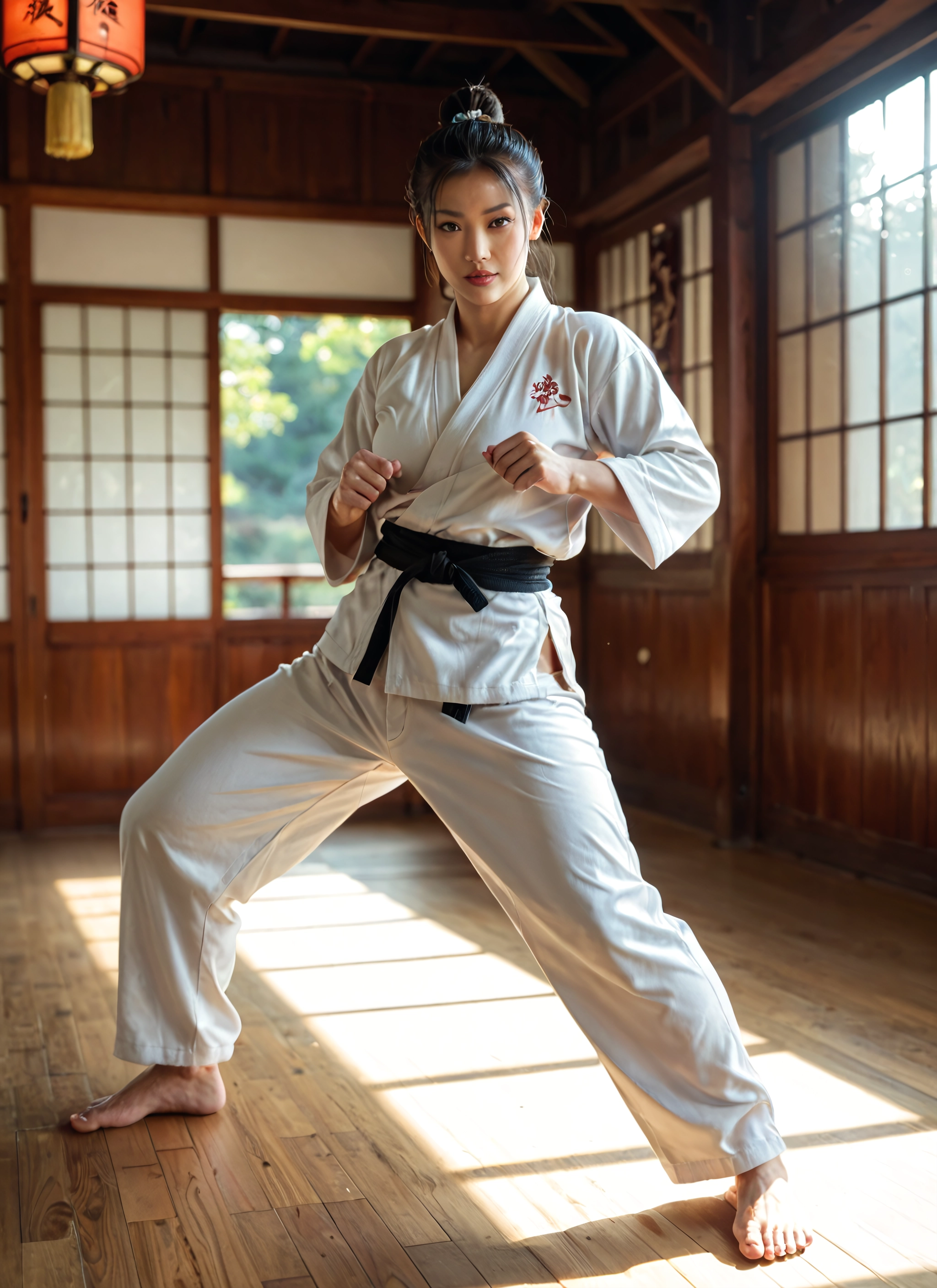 solo, barefoot, 1girl, dougi, fighting stance, japanese clothes · Yamete.gg