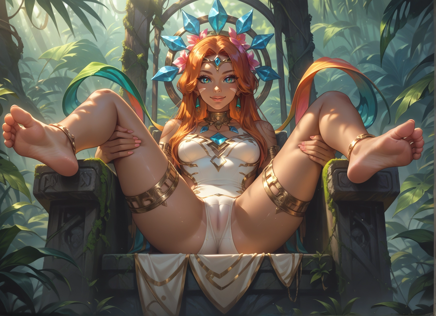 1girl, barefoot, solo, anklet, feet, long hair · Yamete.gg