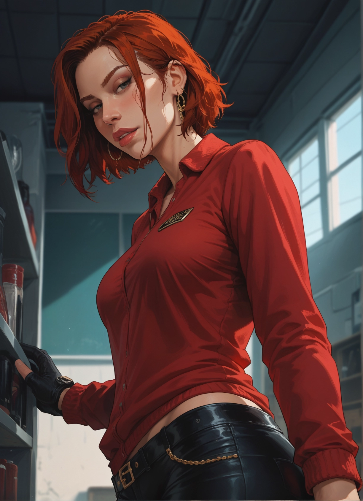 1girl, jewelry, earrings, gloves, solo, short hair · Yamete.gg