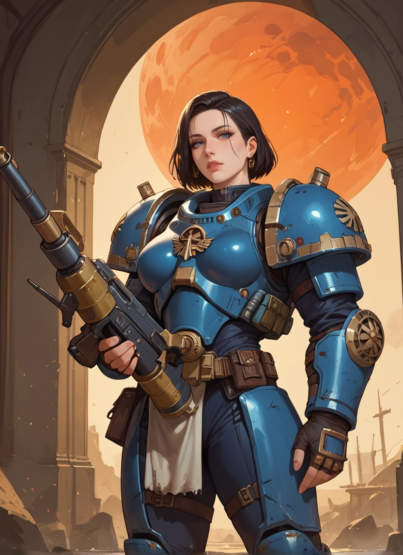 1girl, weapon, armor, gun, solo, gloves · Yamete.gg