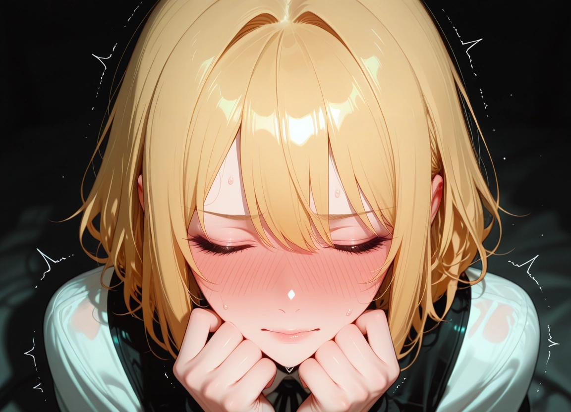 1girl, blonde hair, blush, solo, closed eyes, closed mouth · Yamete.gg