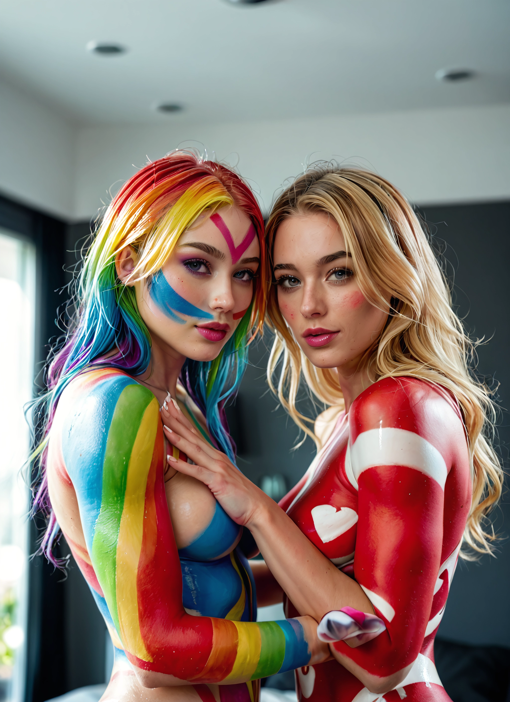 multiple girls, 2girls, blonde hair, multicolored hair, looking at viewer, breasts · Yamete.gg