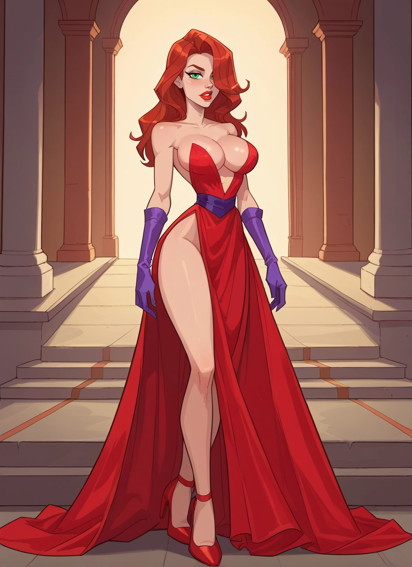 1girl, breasts, dress, gloves, green eyes, solo · Yamete.gg
