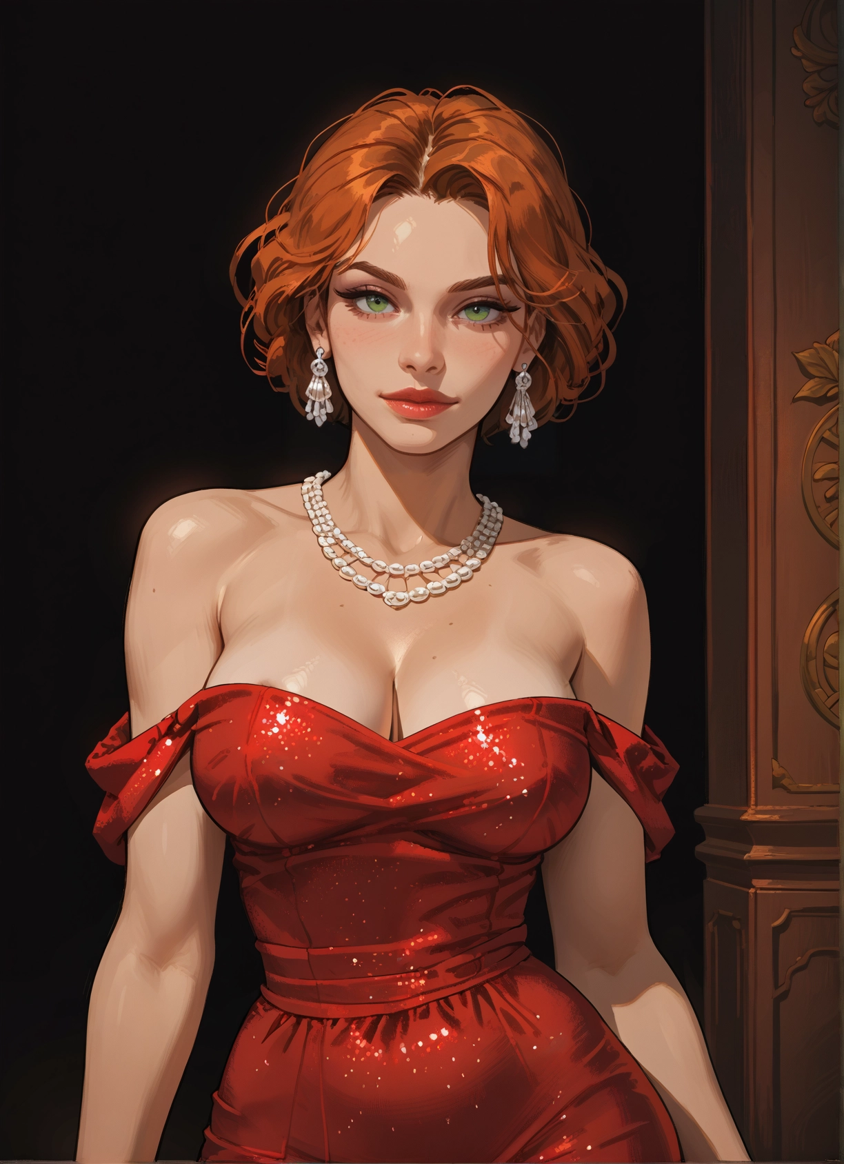 1girl, breasts, jewelry, dress, earrings, solo · Yamete.gg