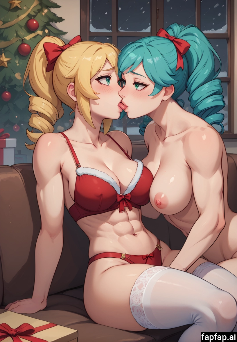 multiple girls, 2girls, breasts, yuri, blonde hair, thighhighs · Yamete.gg