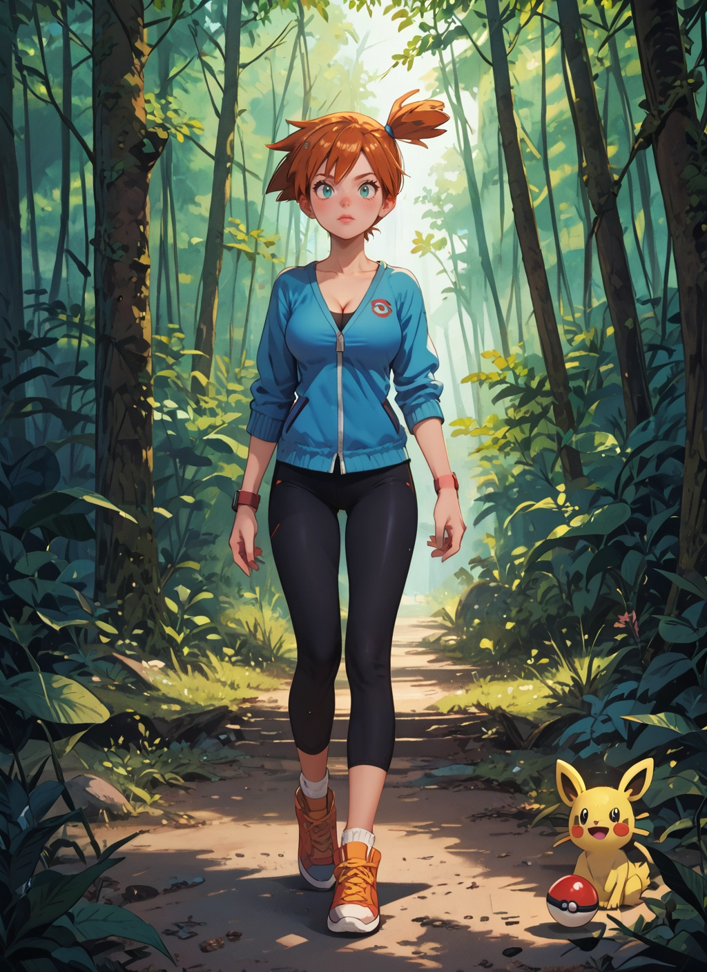 1girl, breasts, orange hair, side ponytail, cleavage, shoes · Yamete.gg